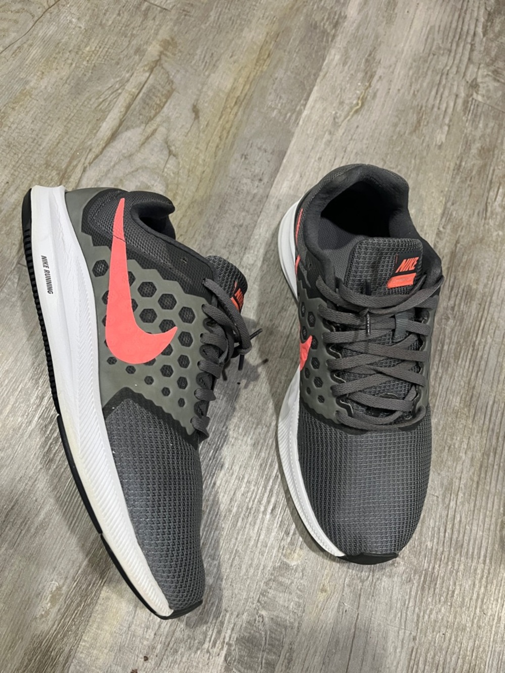 Nike Gray Running Shoes with Coral Swoosh